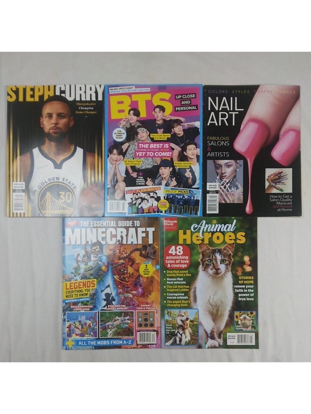 Lot Of 5 a360media Centennial Magazines Minecraft BTS Steph Curry Nail Art 2022